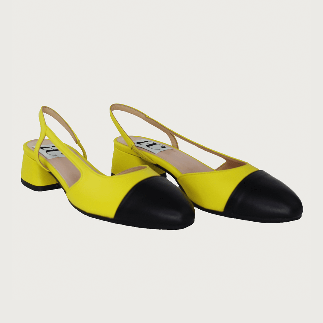 Chloe 1.5' Slingback Canary Yellow-Black Leather Flats andreacarrano 
