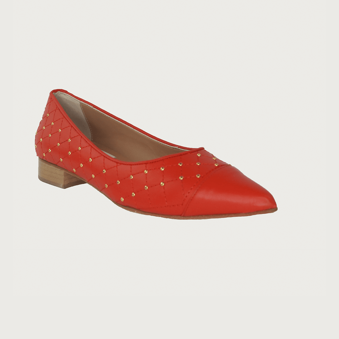 JACKIE QUILTED RED LEATHER GOLD STUDS Flats andreacarrano 