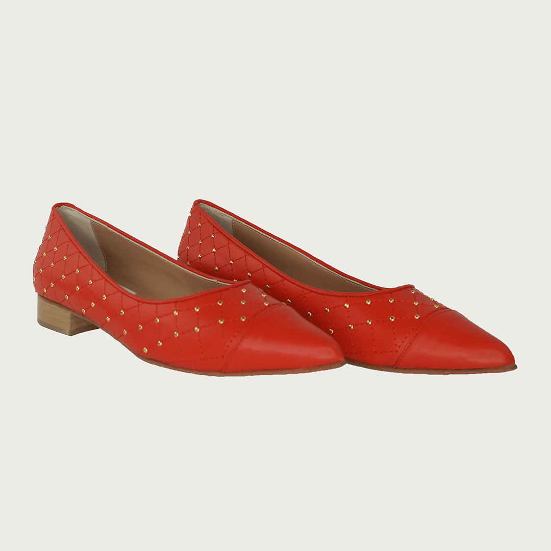 JACKIE QUILTED RED LEATHER GOLD STUDS Flats andreacarrano 